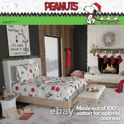 Parure de draps en flanelle 100 % coton super douce Peanuts Charlie Brown pour lit queen size
