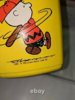 Peanuts 1973 Blanc Vinyle Lunchbox Snoopy Charlie Brown Baseball Linus Vintage