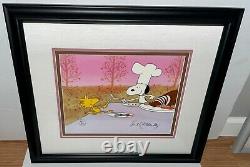 Peanuts Cel Charlie Brown Thanksgiving Signé Billet Melendez Rare Snoopy Cellule