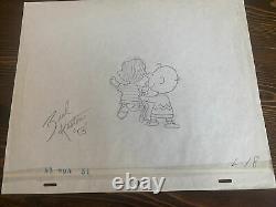 Peanuts Charlie Brown And Linus Production Animation Cel Drawing Signed Coa