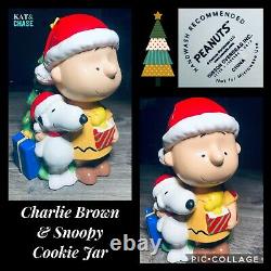 Peanuts Charlie Brown Et Snoopy Cookie Jar Snack Christmas Rare Gibson
