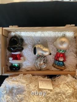 Peanuts Ensemble 3 ornements de Noël en verre Lucy Snoopy Charlie Brown par Kurt Adler