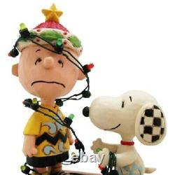 Peanuts Jim Shore Figure Snoopy & Charlie Brown Tangled Lumières Noël Nouveau
