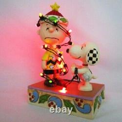 Peanuts Jim Shore Figure Snoopy & Charlie Brown Tangled Lumières Noël Nouveau