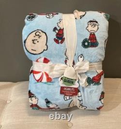 Peanuts Snoopy Charlie Brown Linus Hiver Menthe poivrée Bleu Lit complet/Queen 90x90