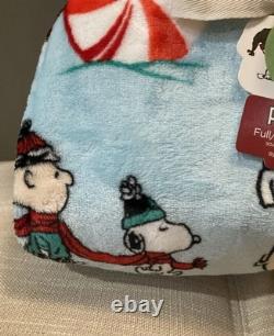Peanuts Snoopy Charlie Brown Linus Hiver Menthe poivrée Bleu Lit complet/Queen 90x90