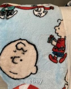Peanuts Snoopy Charlie Brown Linus Hiver Menthe poivrée Bleu Lit complet/Queen 90x90