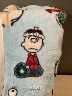 Peanuts Snoopy Charlie Brown Linus Hiver Menthe poivrée Bleu Lit complet/Queen 90x90
