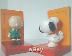Peanuts Vintage Snoopy Charlie Brown Bookends En Céramique Rare Etat De Nice