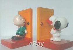 Peanuts Vintage Snoopy Charlie Brown Bookends En Céramique Rare Etat De Nice