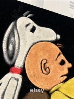 Peinture en velours vintage signée Snoopy Charlie Brown Love Art original des années 60 70