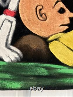 Peinture en velours vintage signée Snoopy Charlie Brown Love Art original des années 60 70