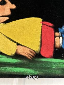 Peinture en velours vintage signée Snoopy Charlie Brown Love Art original des années 60 70
