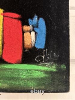 Peinture en velours vintage signée Snoopy Charlie Brown Love Art original des années 60 70
