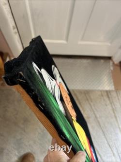 Peinture en velours vintage signée Snoopy Charlie Brown Love Art original des années 60 70