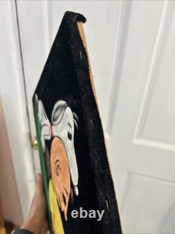 Peinture en velours vintage signée Snoopy Charlie Brown Love Art original des années 60 70