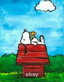Peinture originale Snoopy et Woodstock 11x14 sur toile, art Peanuts, décoration Charlie Brown