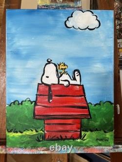 Peinture originale Snoopy et Woodstock 11x14 sur toile, art Peanuts, décoration Charlie Brown