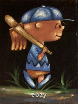 Peintures à l'huile en velours mexicain vintage des années 1970 de Charlie Brown et Snoopy jouant au baseball