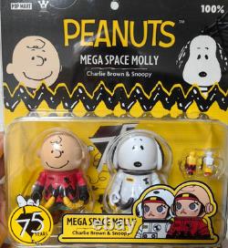 Popmart Méga Espace Exclusif Molly 100% Charlie Brown & Snoopy