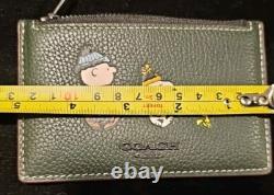 Porte-carte en cuir Coach Zip Charlie Brown Snoopy Woodstock vert foncé