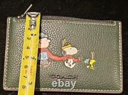 Porte-carte en cuir Coach Zip Charlie Brown Snoopy Woodstock vert foncé