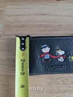 Portefeuille en cuir Coach Zip Card Charlie Brown Snoopy Woodstock Vert Foncé CE713