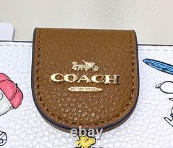Portefeuille zippé d’angle moyen NWT Coach x Peanuts Snoopy Charlie Brown C4899 blanc