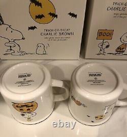 Poterie Barn Peanutssnoopycharlie Plaques D'halloween Brunes(4) Et Tasses(2) Set Nib