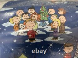 Pottery Barn Charlie Brown Gang Snoopy couette matelassée QUEEN bleue de Noël neuve