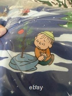 Pottery Barn Charlie Brown Gang Snoopy couette matelassée QUEEN bleue de Noël neuve