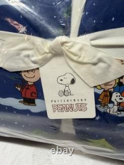 Pottery Barn Charlie Brown Gang Snoopy couette matelassée QUEEN bleue de Noël neuve