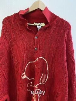 Pull rouge vintage pour homme Charlie Brown Snoopy en maille épaisse, coupe décontractée, taille 2XL