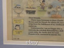 RARE bande dessinée dominicale finale de Peanuts du 13 février 2000, Charles Schulz, magnifiquement encadrée