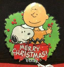Rare Joyeux Noël Snoopy Peanuts Charlie Brown Wreath Light Yard Art Decor