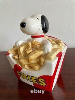 Rare Vintage 1966 Céramique Peanuts Snoopy Frites Tirelire en Excellent État