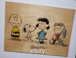 Snoopy Charlie Brown Genuine Original Charles Schulz A Signé Des Œuvres D’art Peanuts
