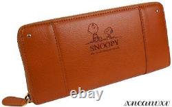 Snoopy Grand Cuir Long Portefeuille Camel Charlie Brown Coin Portefeuille Dames Da