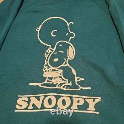 Sweat-shirt Hanes Peanuts Snoopy et Charlie Brown turquoise à manches raglan, fabriqué aux États-Unis