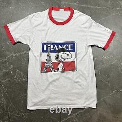 T-shirt Vintage des années 70 Peanuts Paris France Snoopy pour homme taille L Charlie Brown