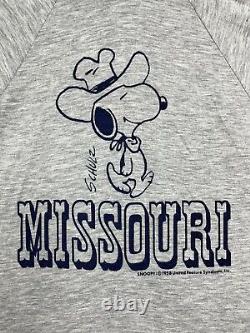 T-shirt vintage des années 50 1958 Shirtex Ringer T-shirt Snoopy Missouri Gris Taille L Schulz Rare
