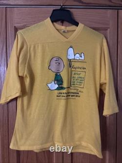T-shirts Vintage Rares Peanuts Jaune Snoopy et Charlie Brown Taille L