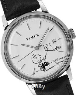 Timex Marlin Automatique Herrenuhr Charlie Brown Peanuts Snoopy Lederband Schwarz