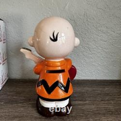 Tirelire Vintage Peanuts Snoopy Charlie Brown avec Bouchon Boîte Rare Nouvelle Guitare Japon