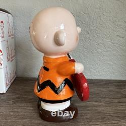 Tirelire Vintage Peanuts Snoopy Charlie Brown avec Bouchon Boîte Rare Nouvelle Guitare Japon