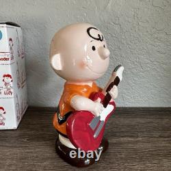 Tirelire Vintage Peanuts Snoopy Charlie Brown avec Bouchon Boîte Rare Nouvelle Guitare Japon