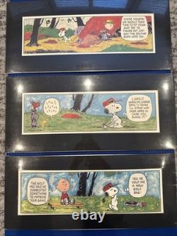 Trois lithographies de Charles Schultz Peanuts des années 90, Dieu du golf. NOS dans du plastique avec passe-partout.