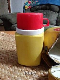 Vintage 1965 Peanuts Charlie Brown Snoopy Rare Boîte-repas en vinyle avec thermos Jaune