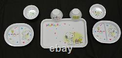 Vintage 1965 Peanuts Snoopy 7 Pc Lunch Set Of Trays Bowls Saucers Charlie Brown