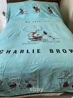 Vintage 1966 Charlie Brown Snoopy Peanuts Bedspread, Aqua Rare Et Pleine Taille Reine